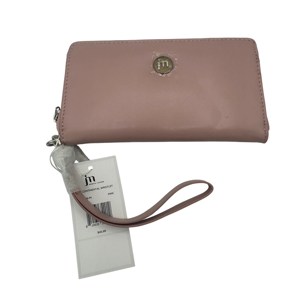Jessica Moore Continental Wristlet Wallet Pink JM-106-PK Pink New Silver‎ Logo